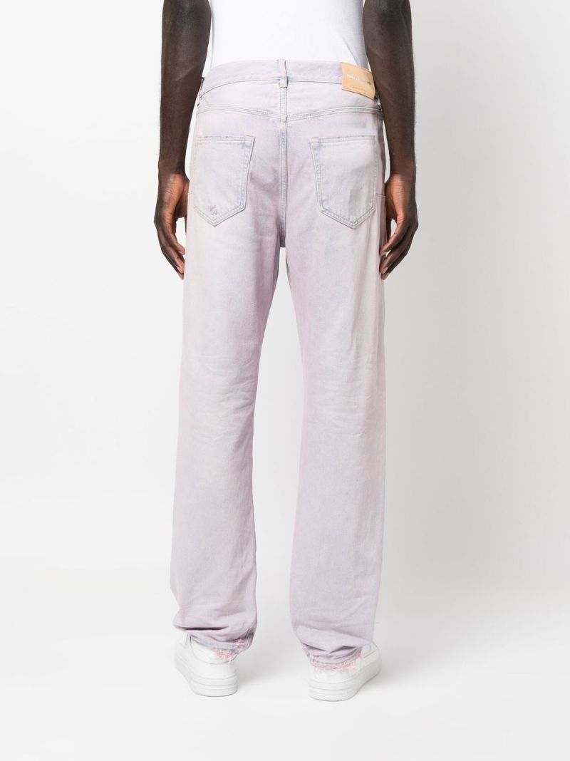 Pink Distressed Straight-leg Jeans