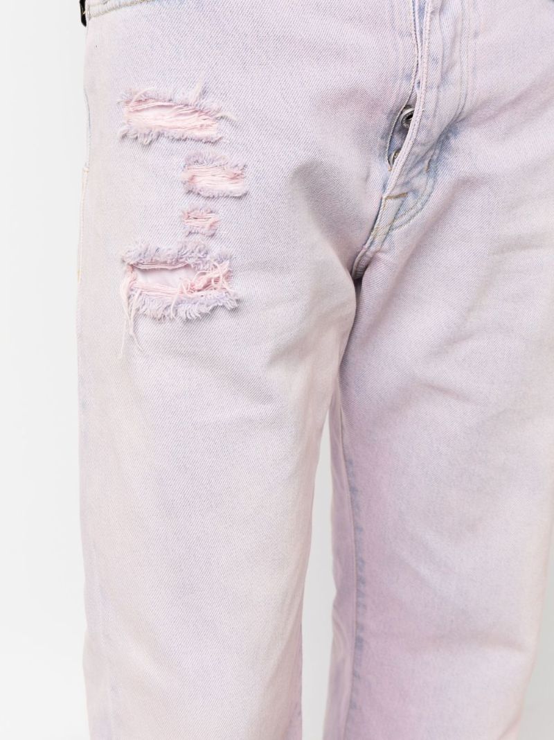 Pink Distressed Straight-leg Jeans