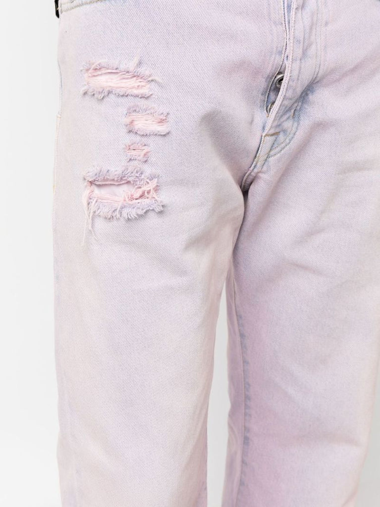 Pink Distressed Straight-leg Jeans