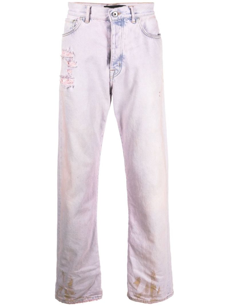 Pink Distressed Straight-leg Jeans