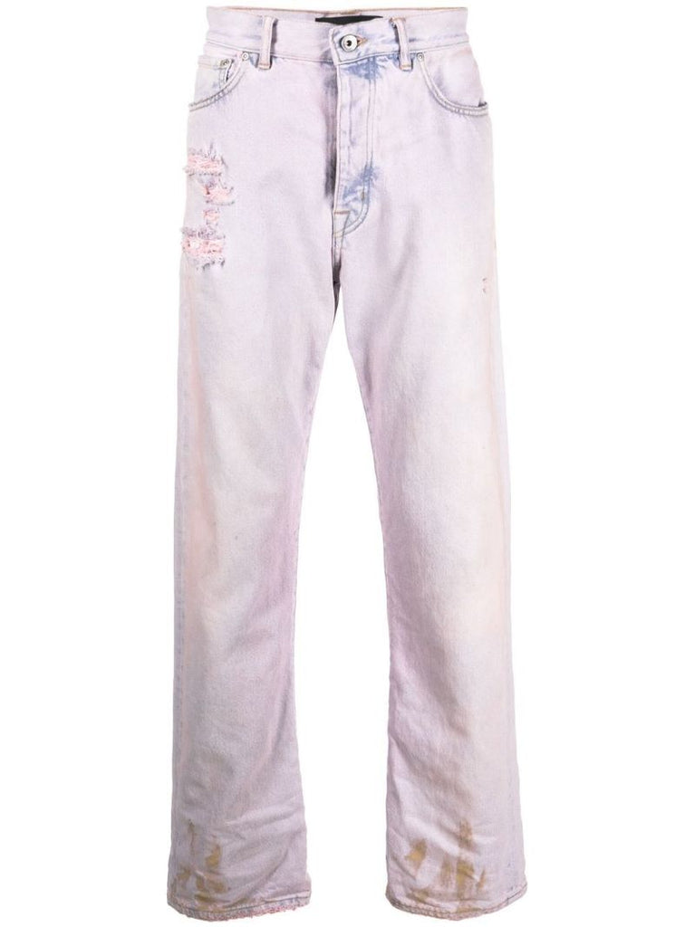 Pink Distressed Straight-leg Jeans