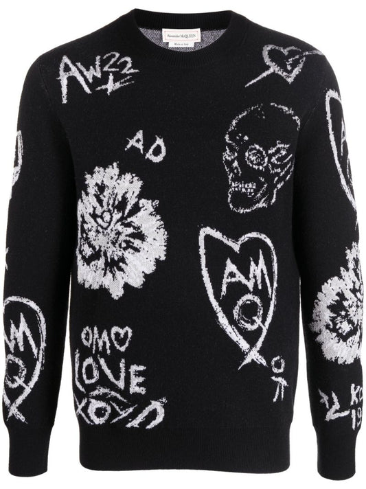 Black Tree Graffiti Sweater