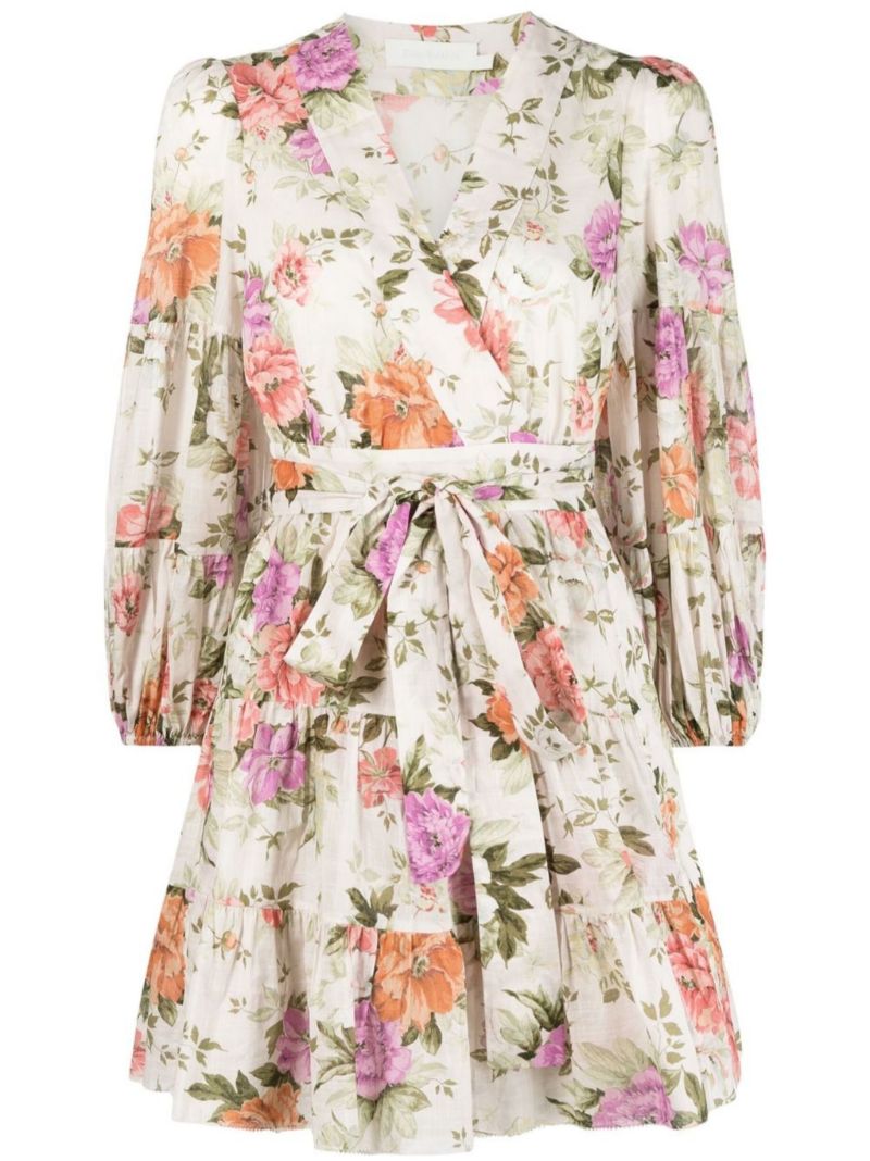 Neutral Pattie Floral Print Mini Dress