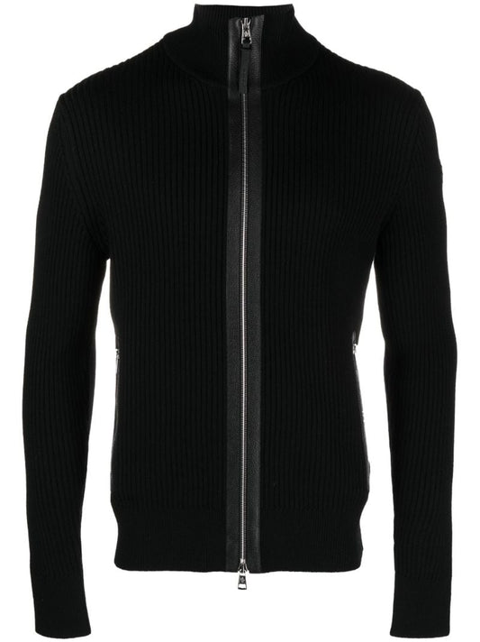 Black Ribbed Wool Cardigan
