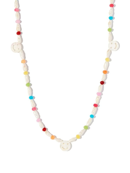 9k Yellow Gold Disco Mother-of-pearl and Agate Necklace