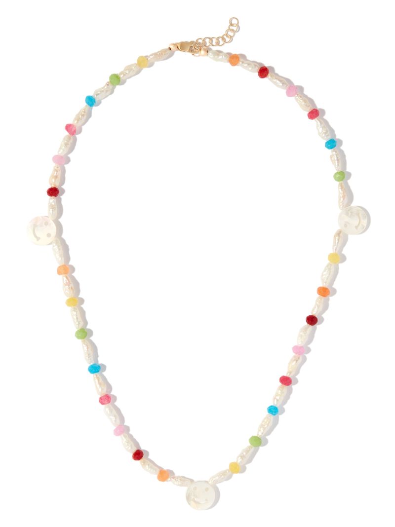 9k Yellow Gold Disco Mother-of-pearl and Agate Necklace