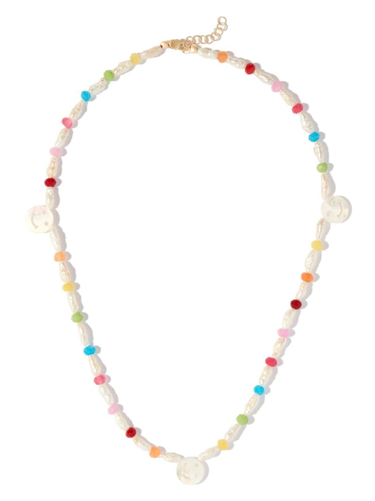 9k Yellow Gold Disco Mother-of-pearl and Agate Necklace