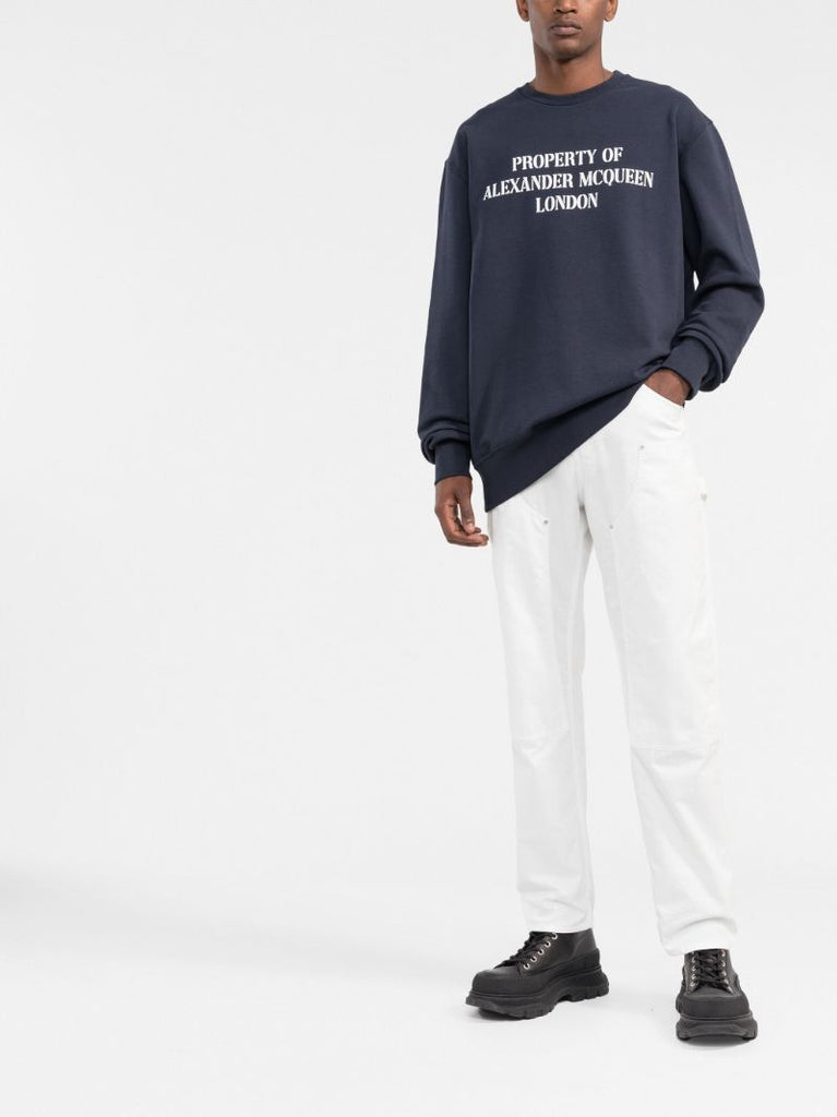 Blue Logo Print Cotton Sweatshirt