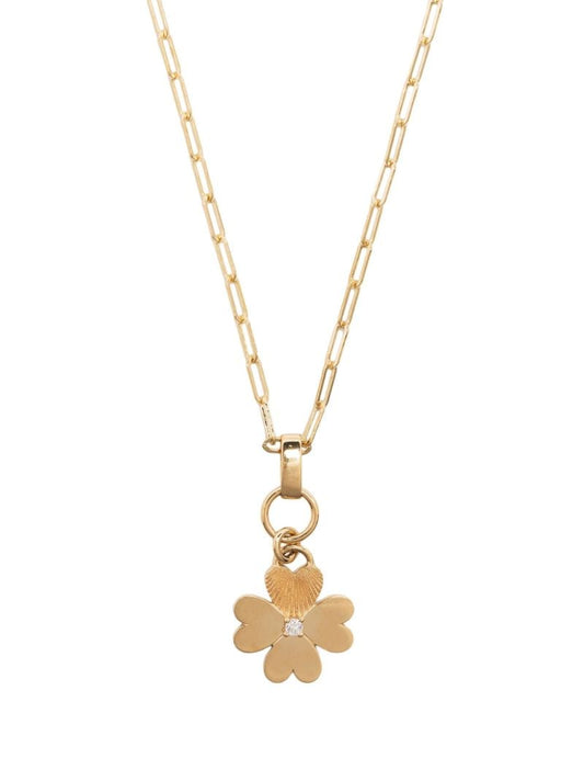 18k Yellow Gold Four Heart Clover Diamond Necklace