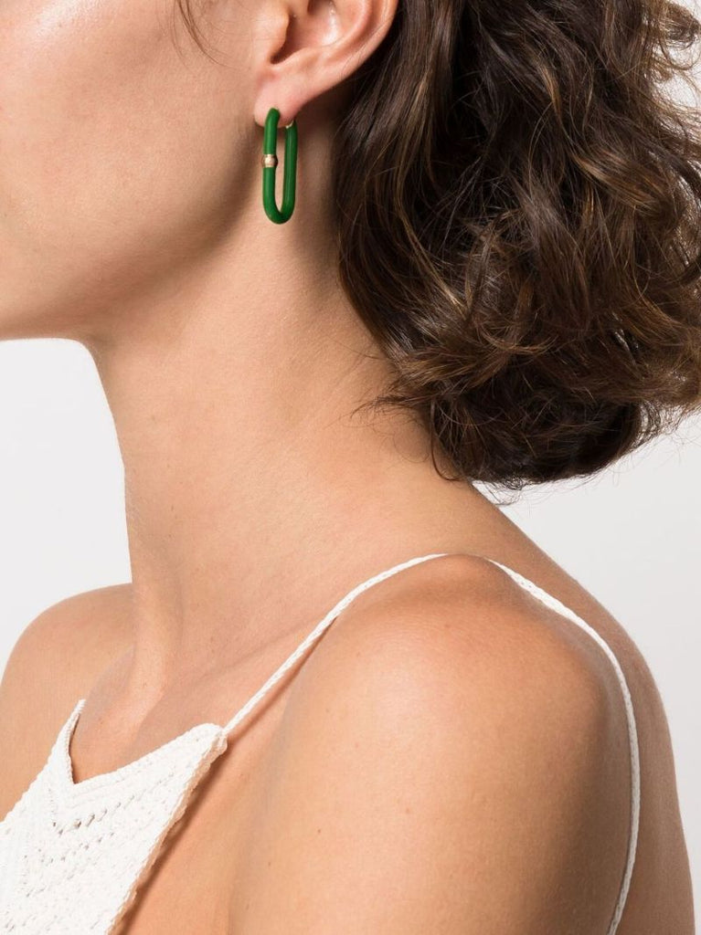 Gold-plated Chains Enamel Hoop Earrings