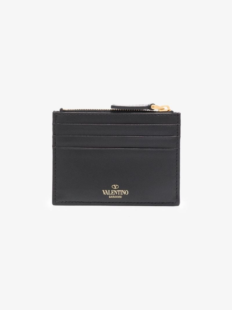 Black One Stud Leather Card Holder