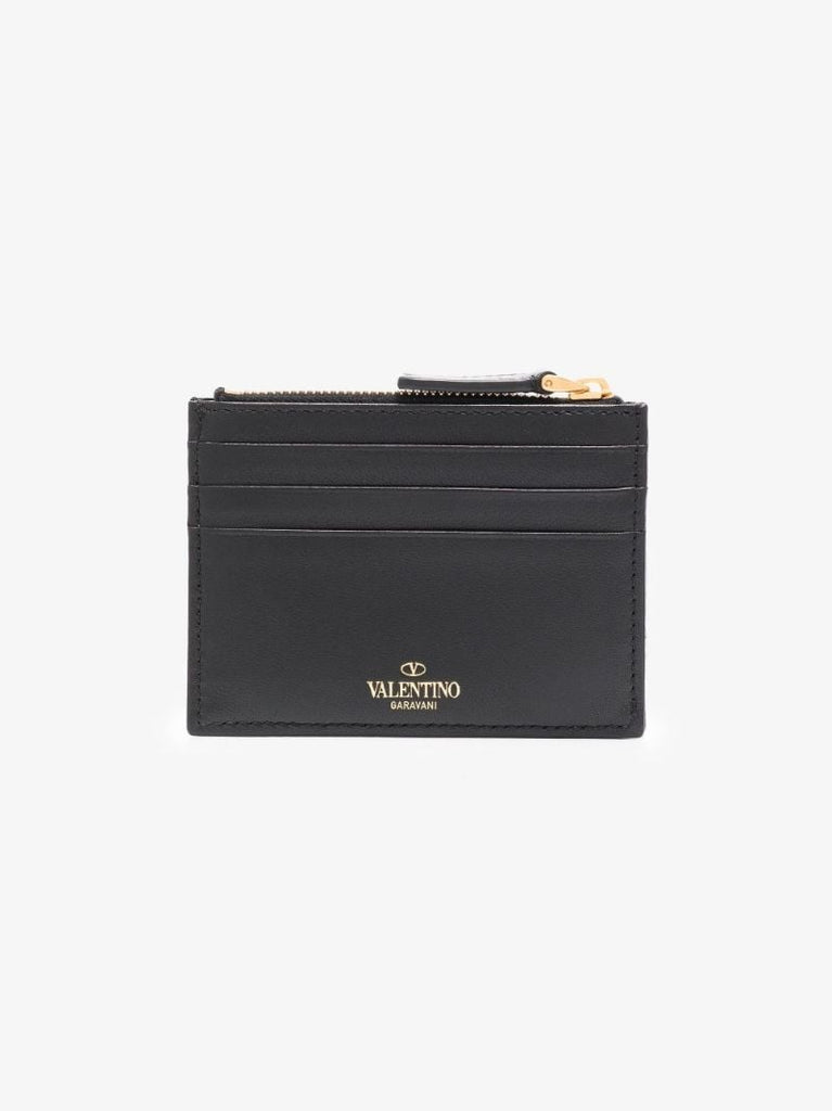 Black One Stud Leather Card Holder