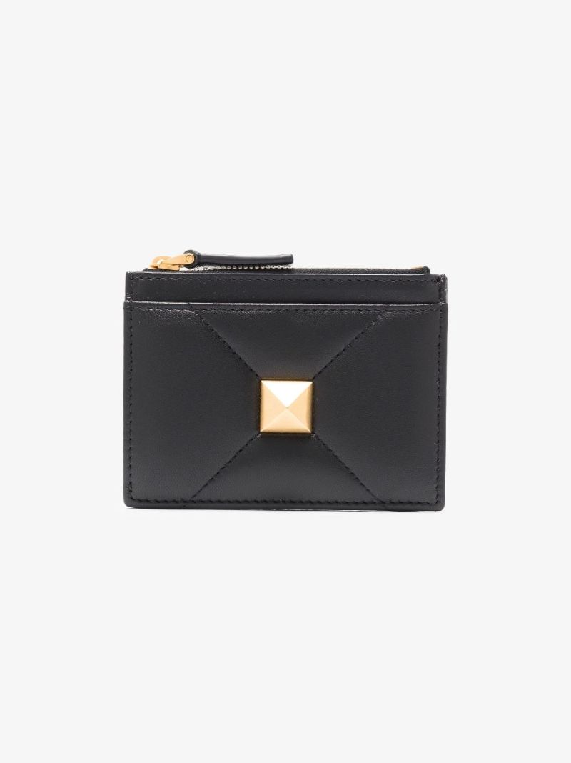 Black One Stud Leather Card Holder