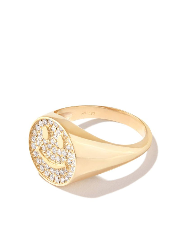14k Yellow Gold Smiley Diamond Ring