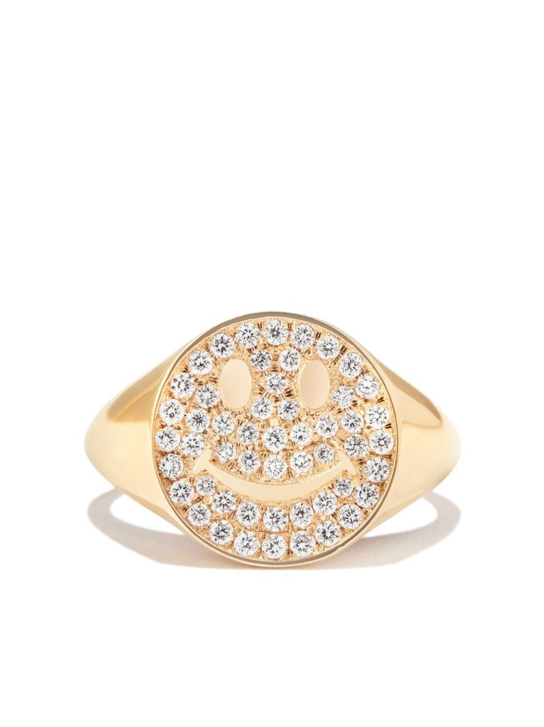 14k Yellow Gold Smiley Diamond Ring