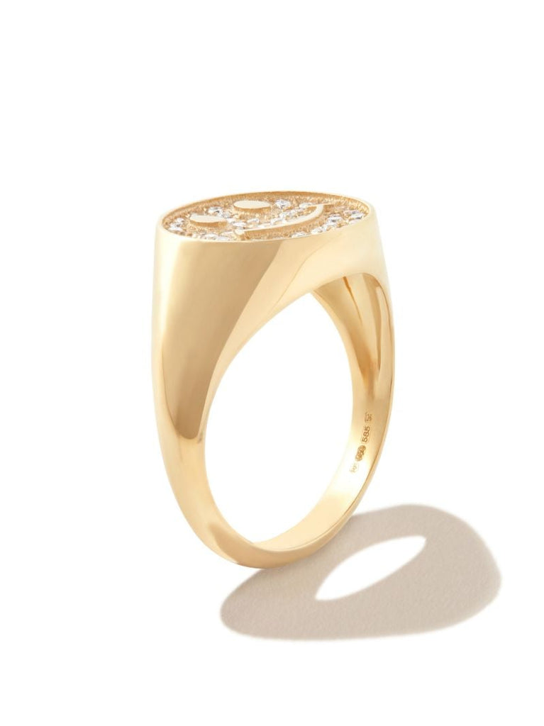 14k Yellow Gold Smiley Diamond Ring