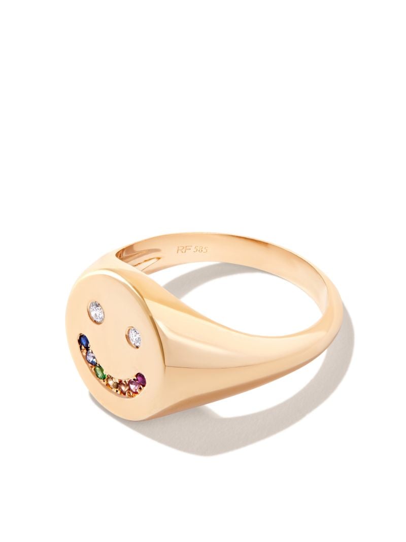 14k Yellow Gold Rainbow Smiley Sapphire and Diamond Ring