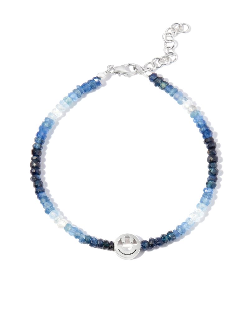 9k White Gold Smiley Sapphire Beaded Bracelet