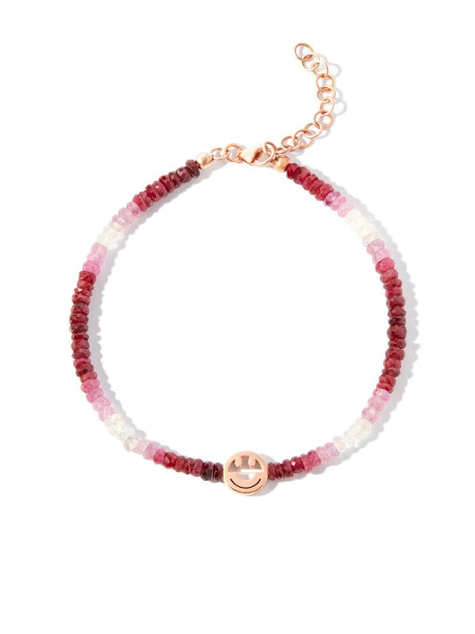 9kt Rose Gold Smiley Ruby Beaded Bracelet