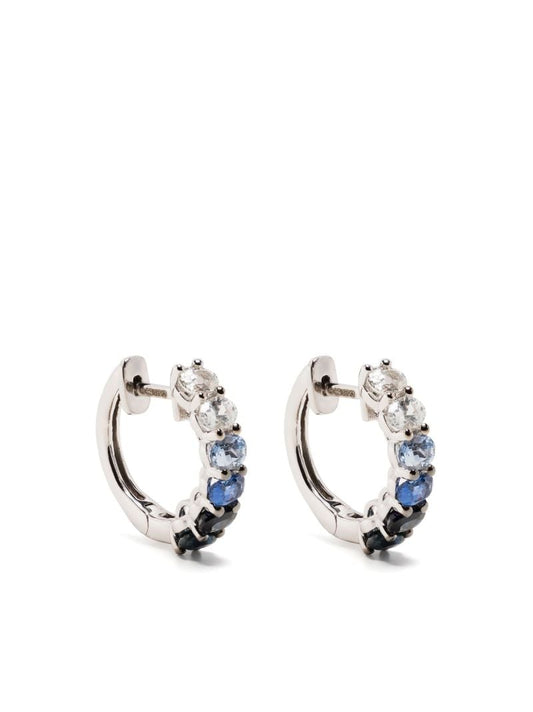 14k White Gold Chunko Sapphire Hoop Earrings