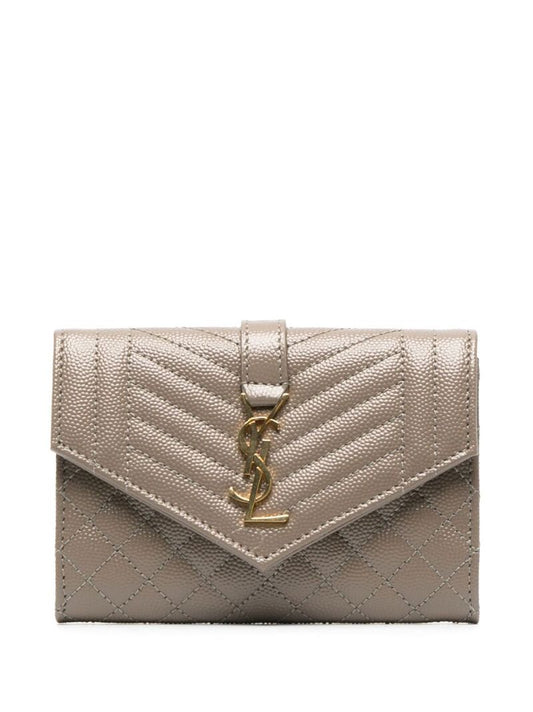 Grey Envelope Small Quilted Leather Wallet