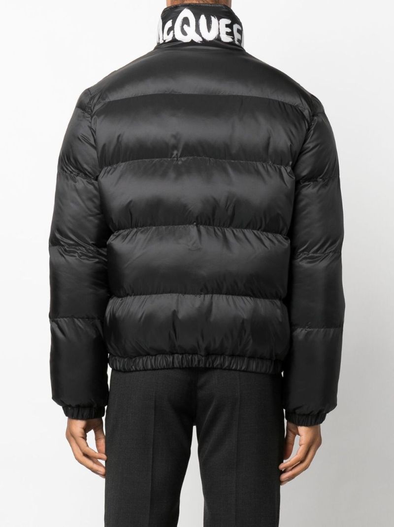 Black Graffiti Print Puffer Jacket