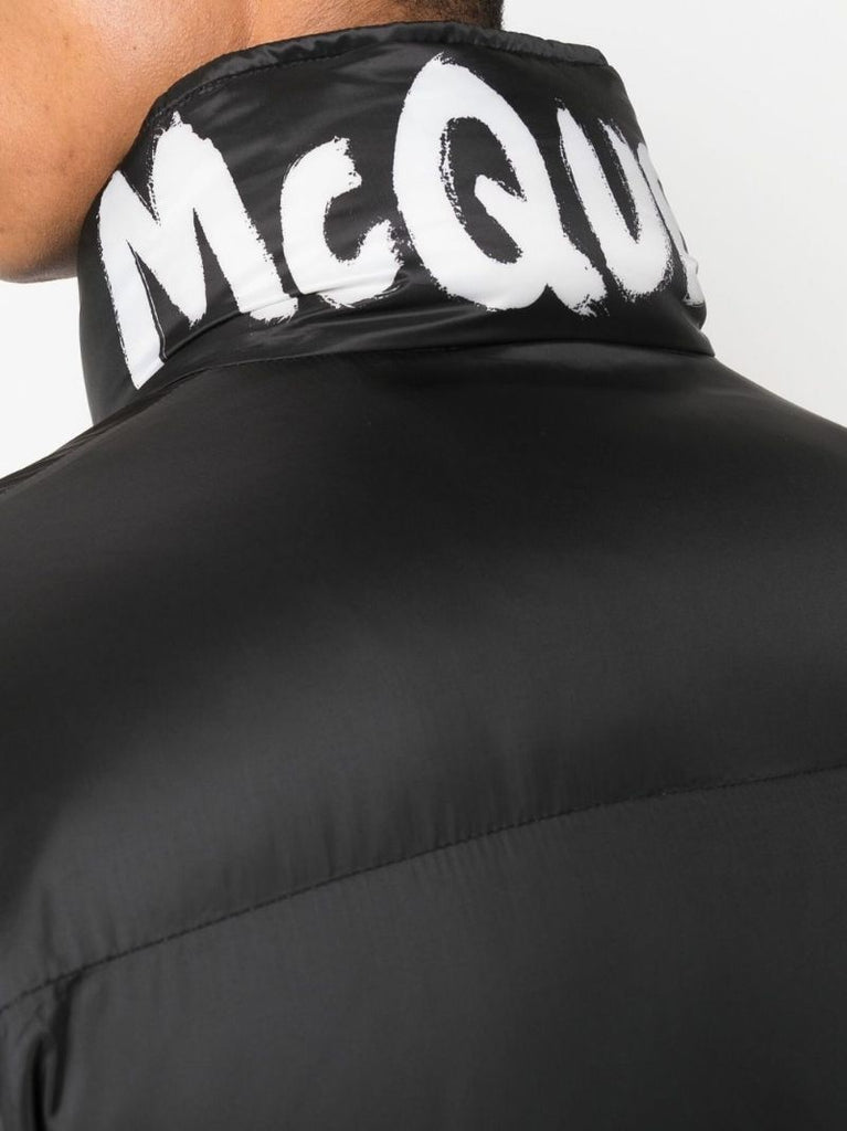 Black Graffiti Print Puffer Jacket
