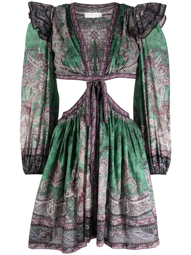 Green Anneke Paisley Print Mini Dress