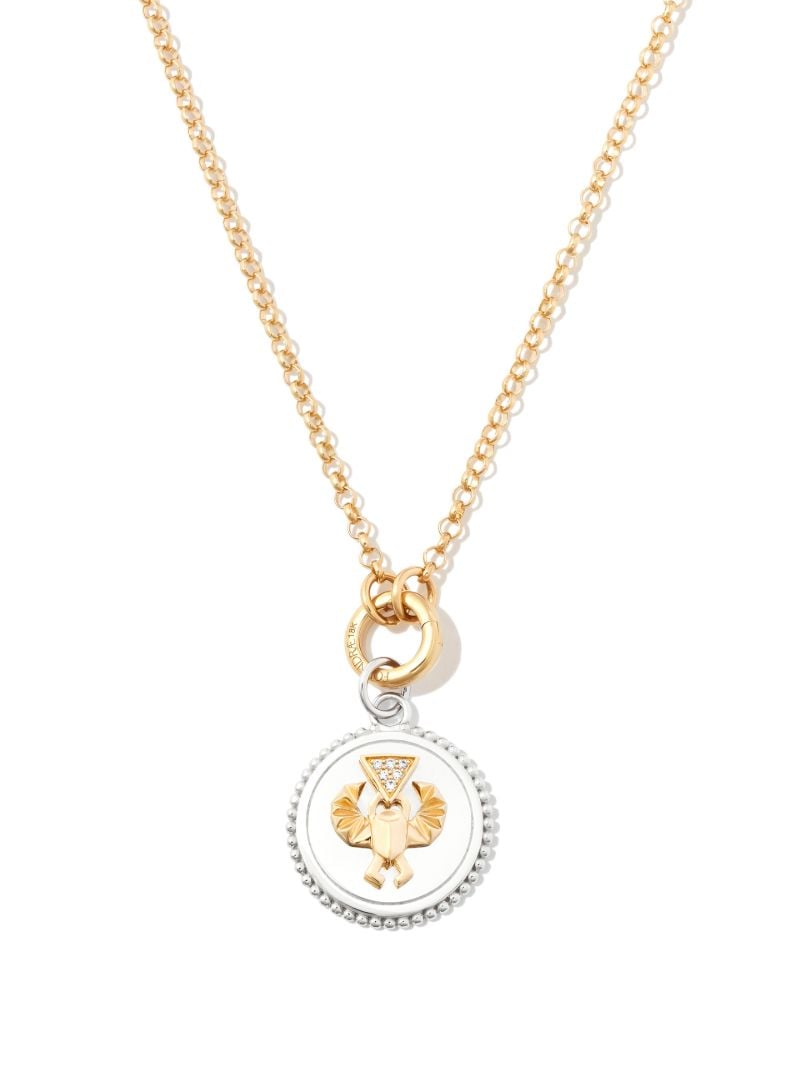 18k White Gold Protection Medium Diamond Medallion Charm