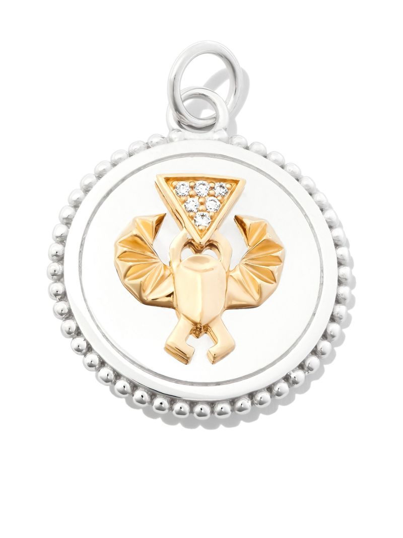 18k White Gold Protection Medium Diamond Medallion Charm