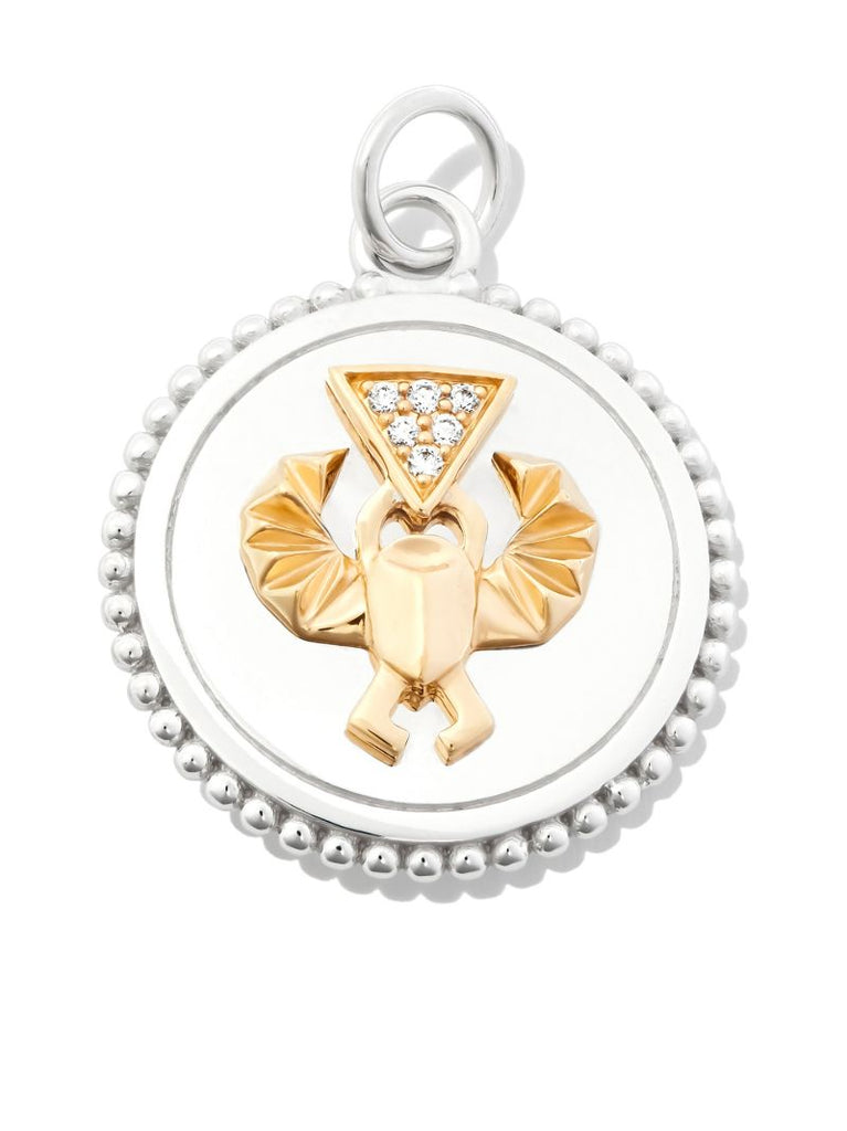 18k White Gold Protection Medium Diamond Medallion Charm