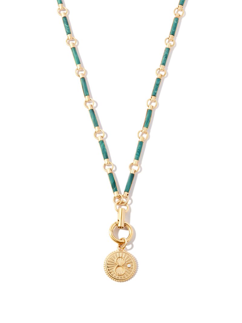 18k Yellow Gold Malachite Karma Pendant Necklace