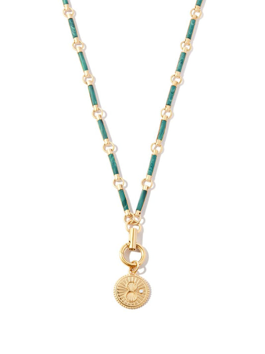 18k Yellow Gold Malachite Karma Pendant Necklace