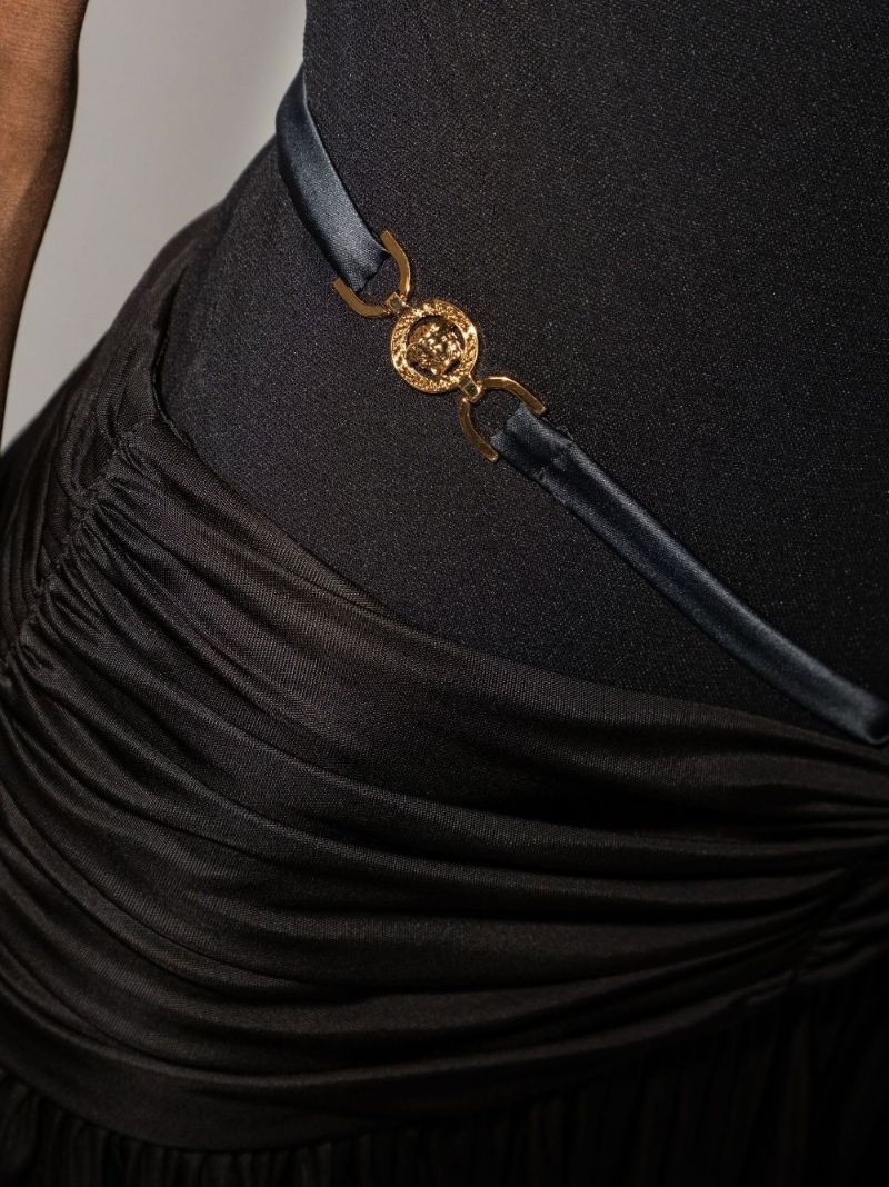 Black Medusa Strap Ruched Mini Skirt