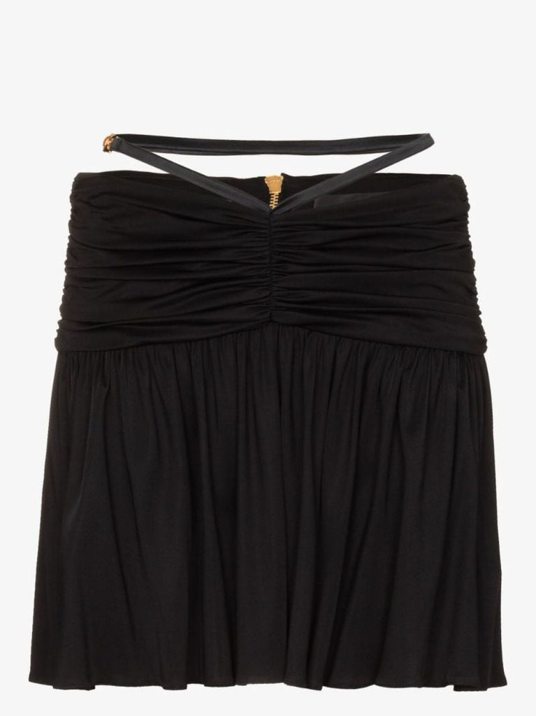 Black Medusa Strap Ruched Mini Skirt