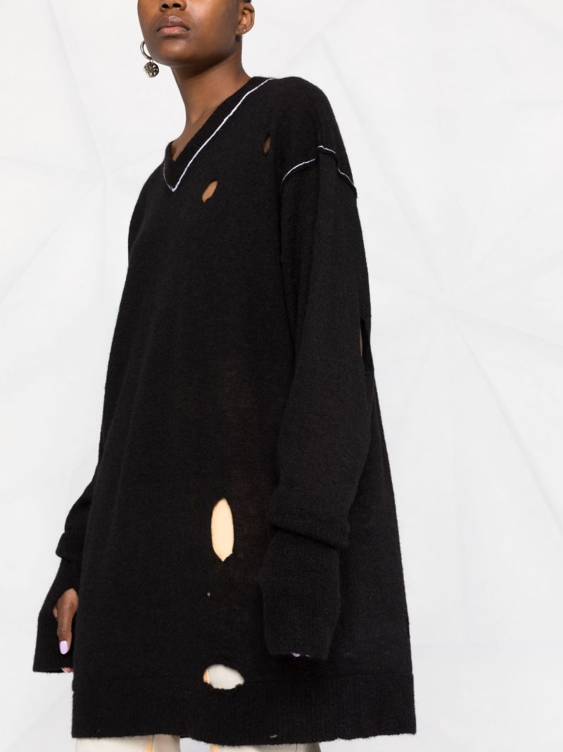 Black Distressed Knit Sweater Dress