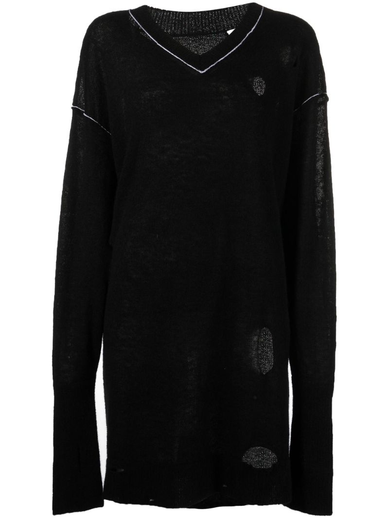 Black Distressed Knit Sweater Dress