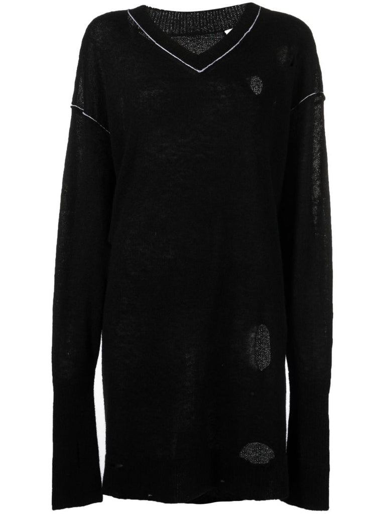 Black Distressed Knit Sweater Dress