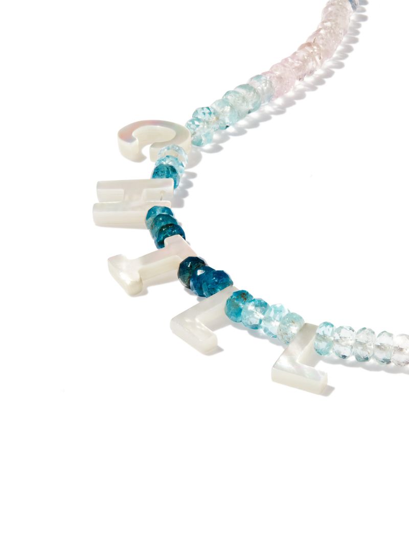 9k Yellow Gold Chill Aquamarine and Mother-of-pearl Necklace