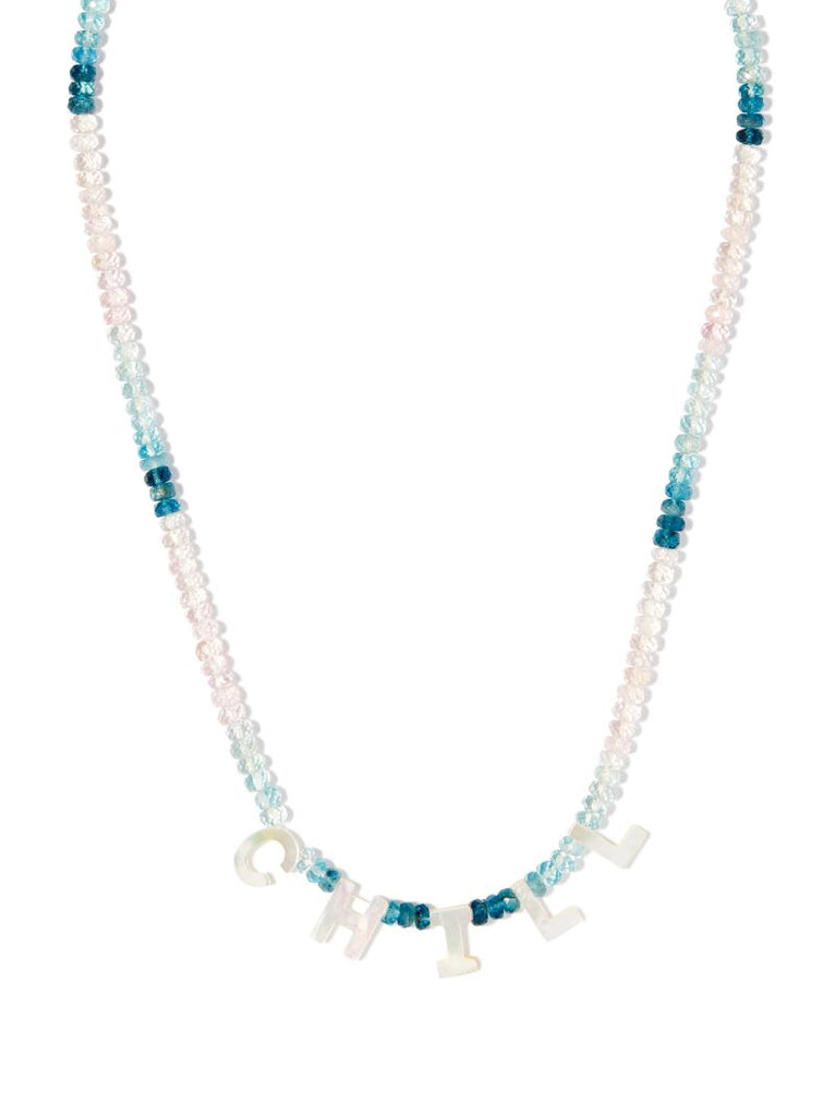 9k Yellow Gold Chill Aquamarine and Mother-of-pearl Necklace