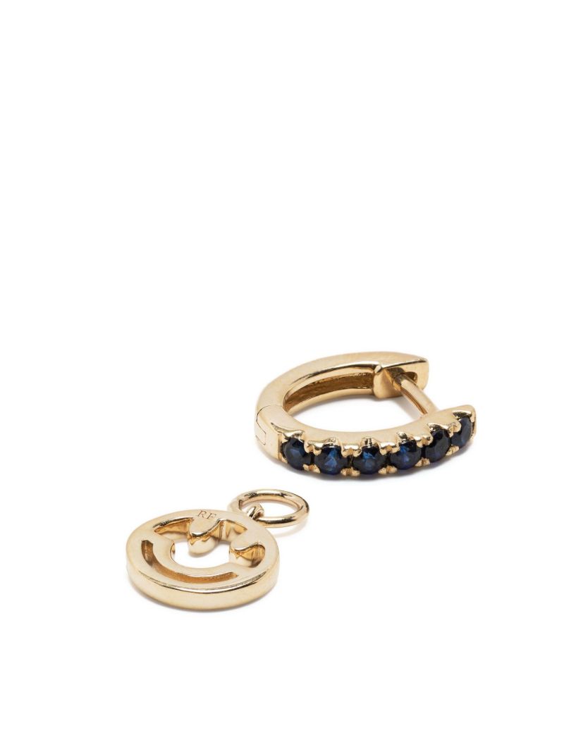 14k Yellow Gold Smiley Sapphire Hoop Earring