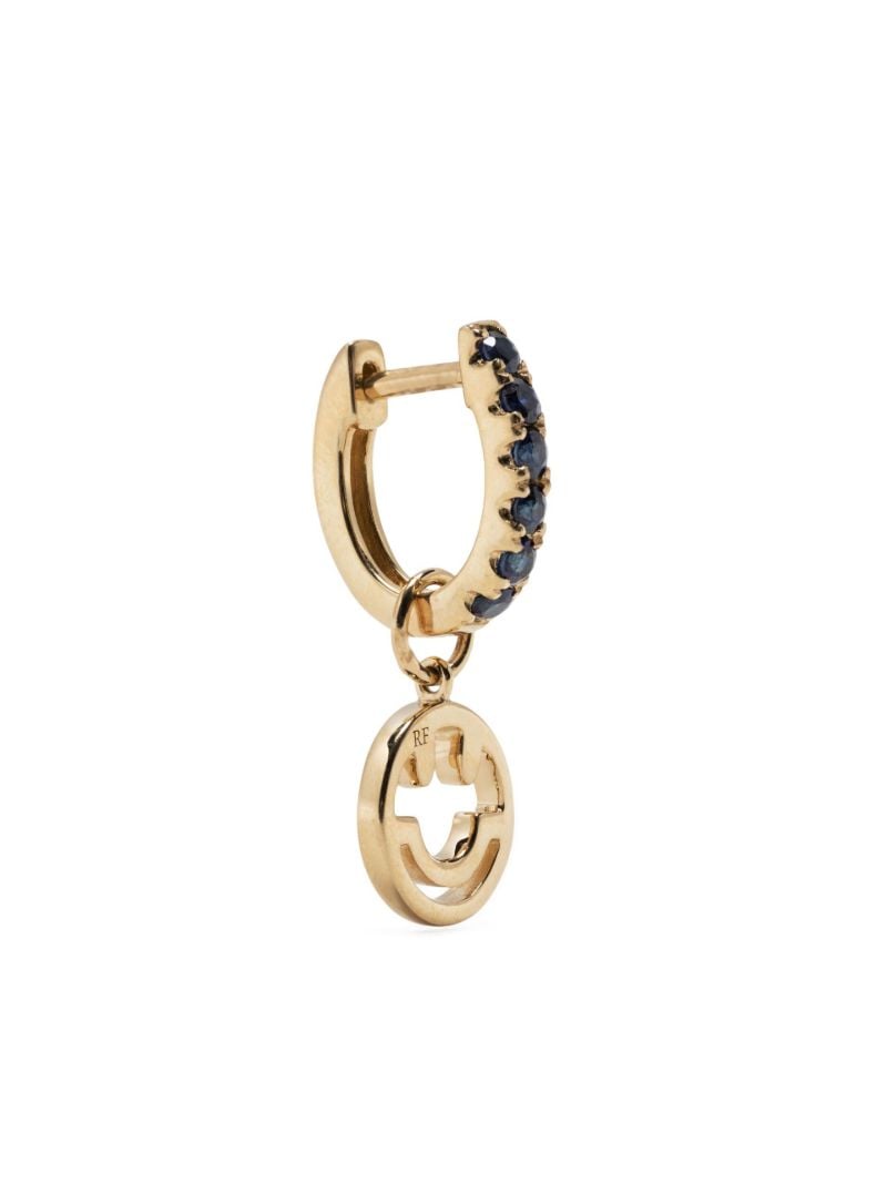 14k Yellow Gold Smiley Sapphire Hoop Earring