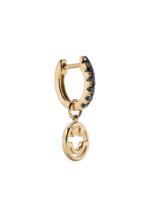 14k Yellow Gold Smiley Sapphire Hoop Earring
