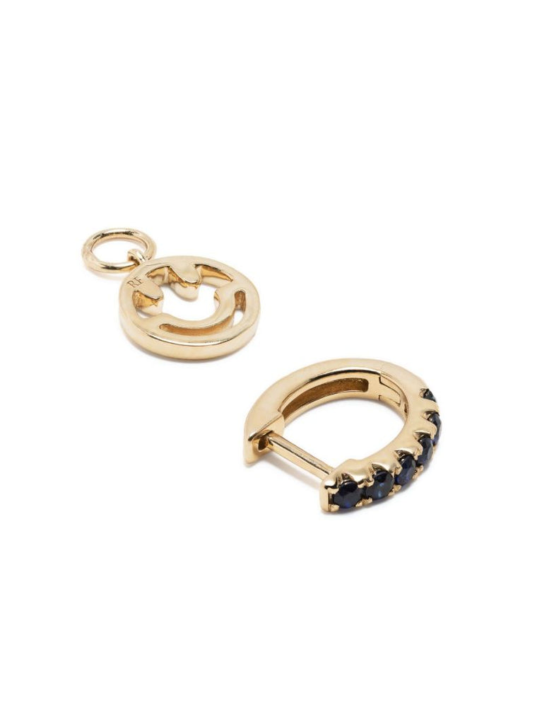 14k Yellow Gold Smiley Sapphire Hoop Earring