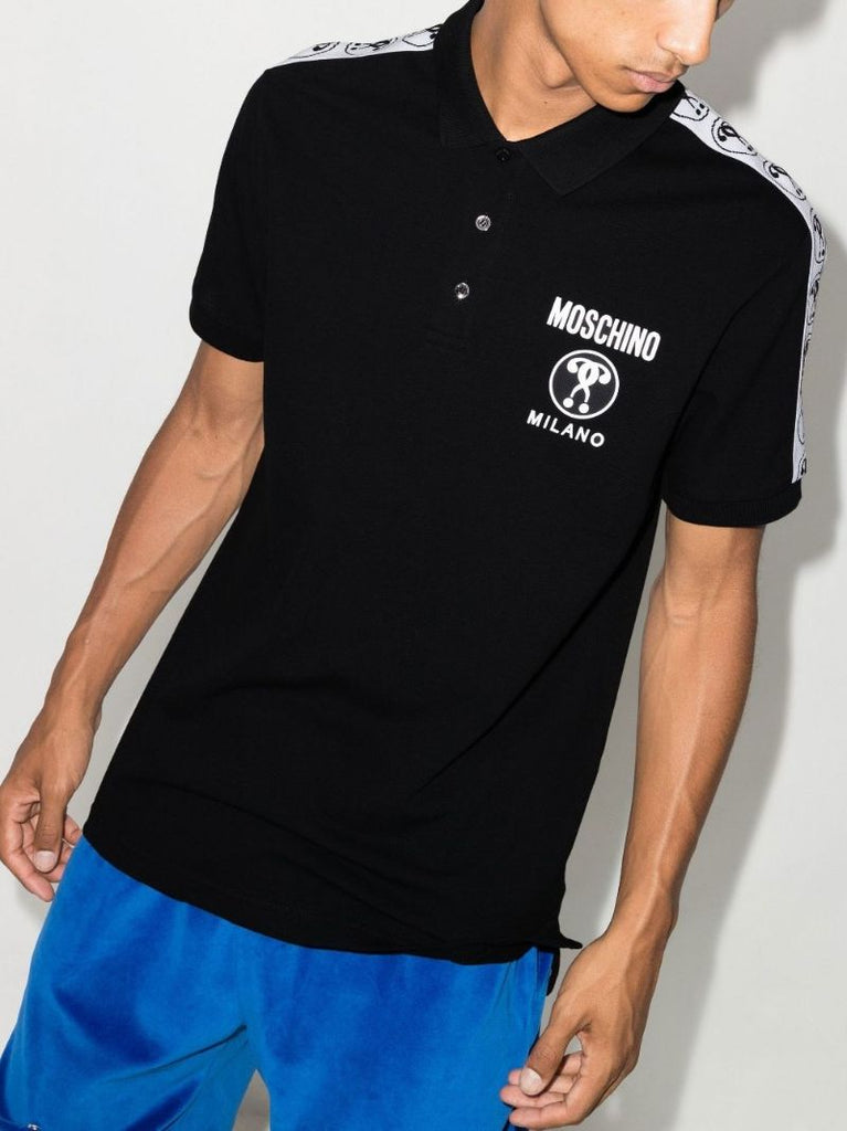 Black Smiley Trim Cotton Polo Shirt