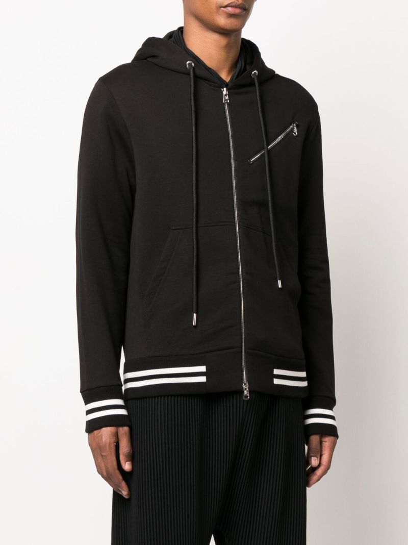Black Logo Patch Zip-up Cotton Hoodie