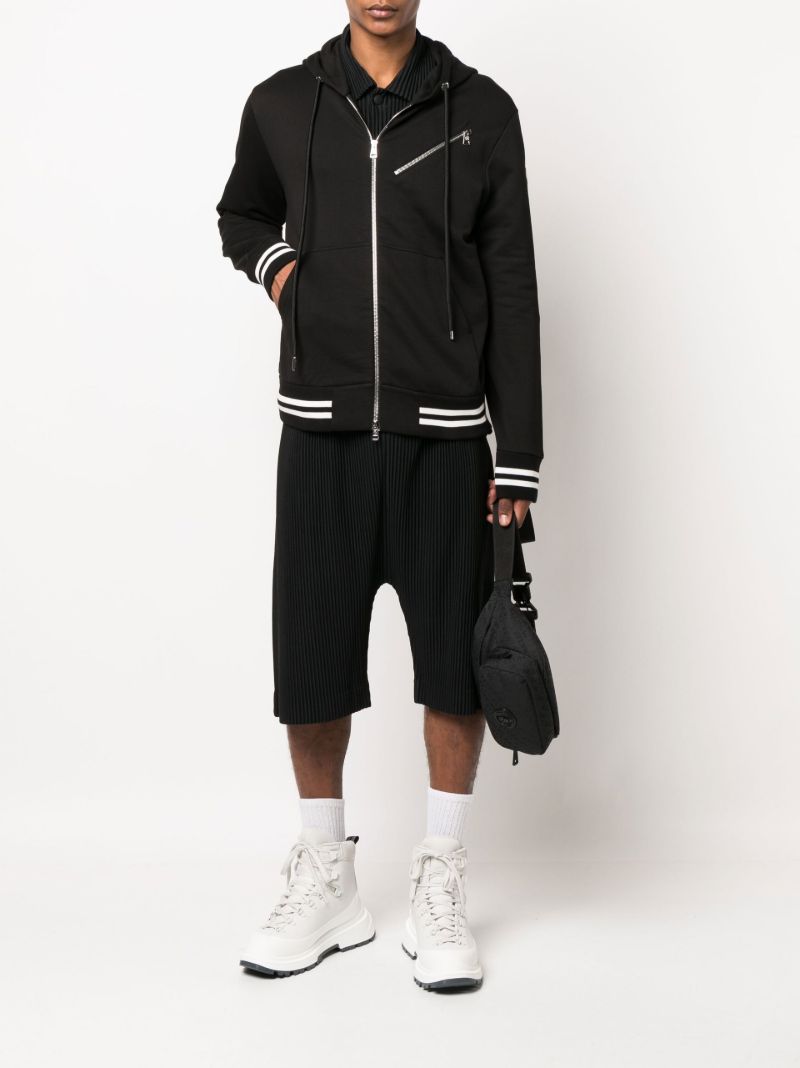 Black Logo Patch Zip-up Cotton Hoodie