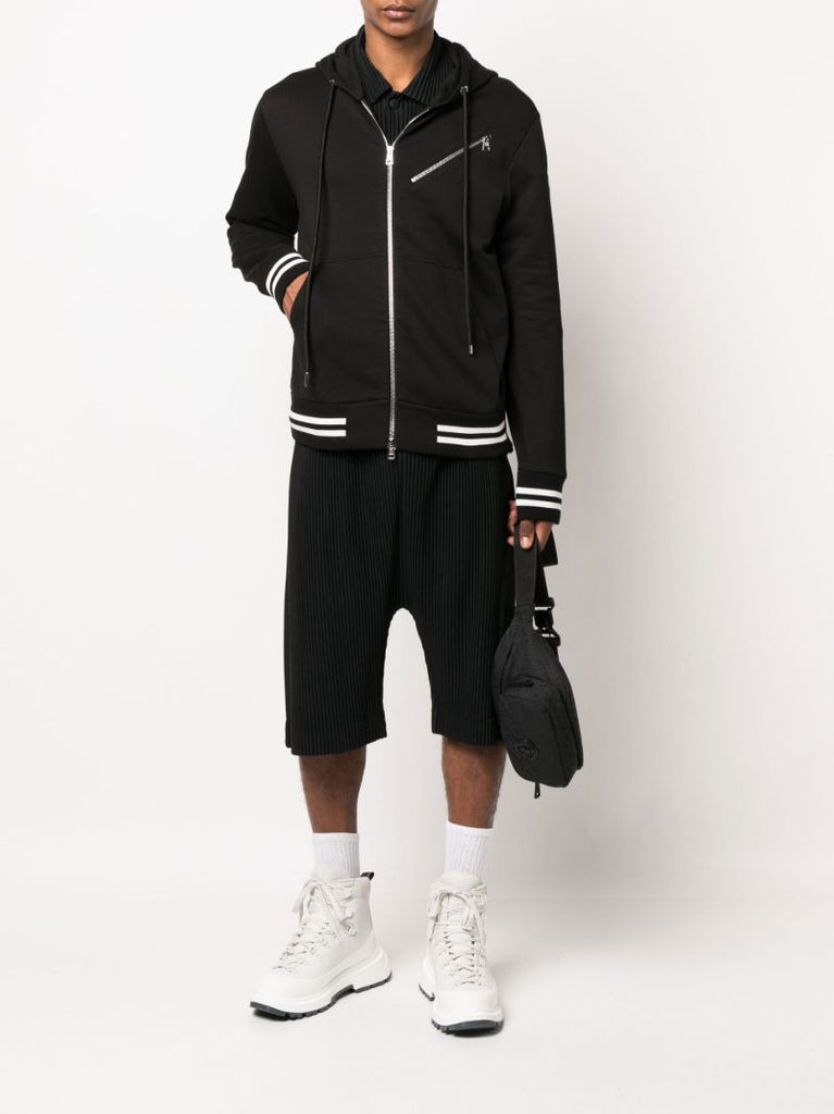 Black Logo Patch Zip-up Cotton Hoodie