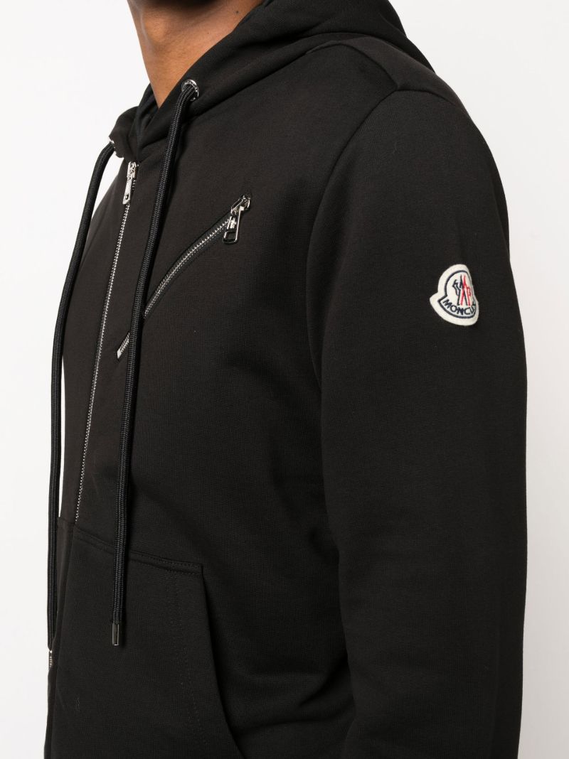 Black Logo Patch Zip-up Cotton Hoodie