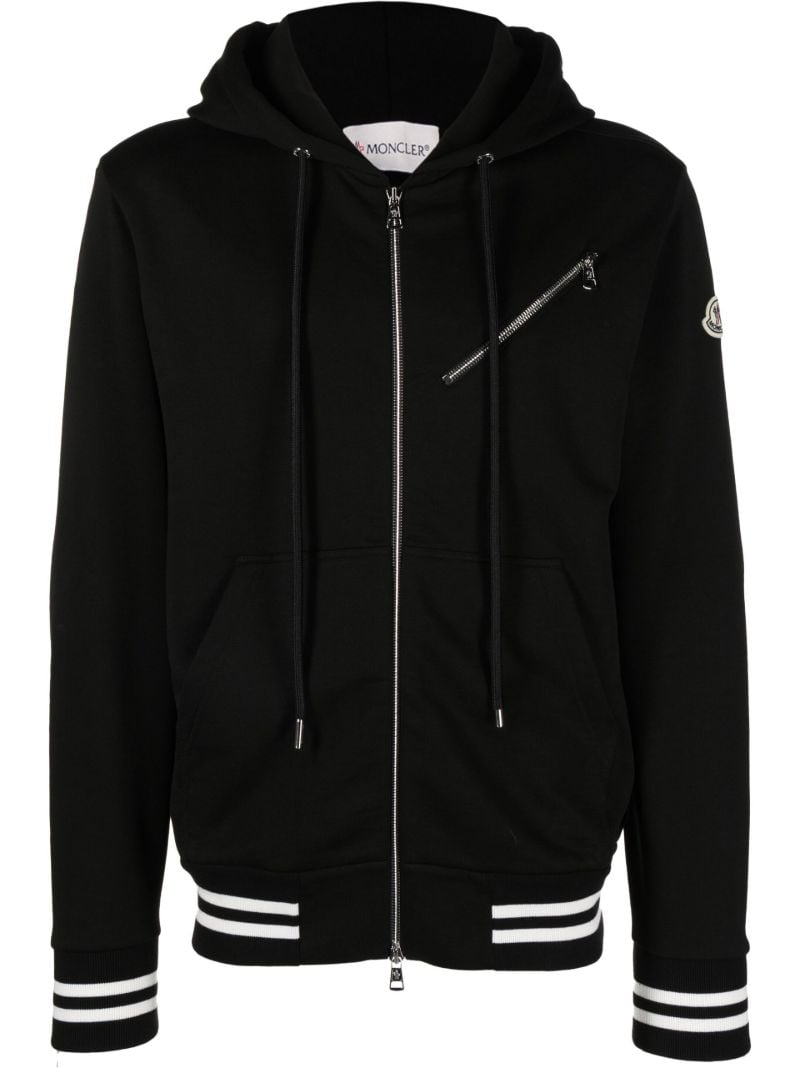 Black Logo Patch Zip-up Cotton Hoodie